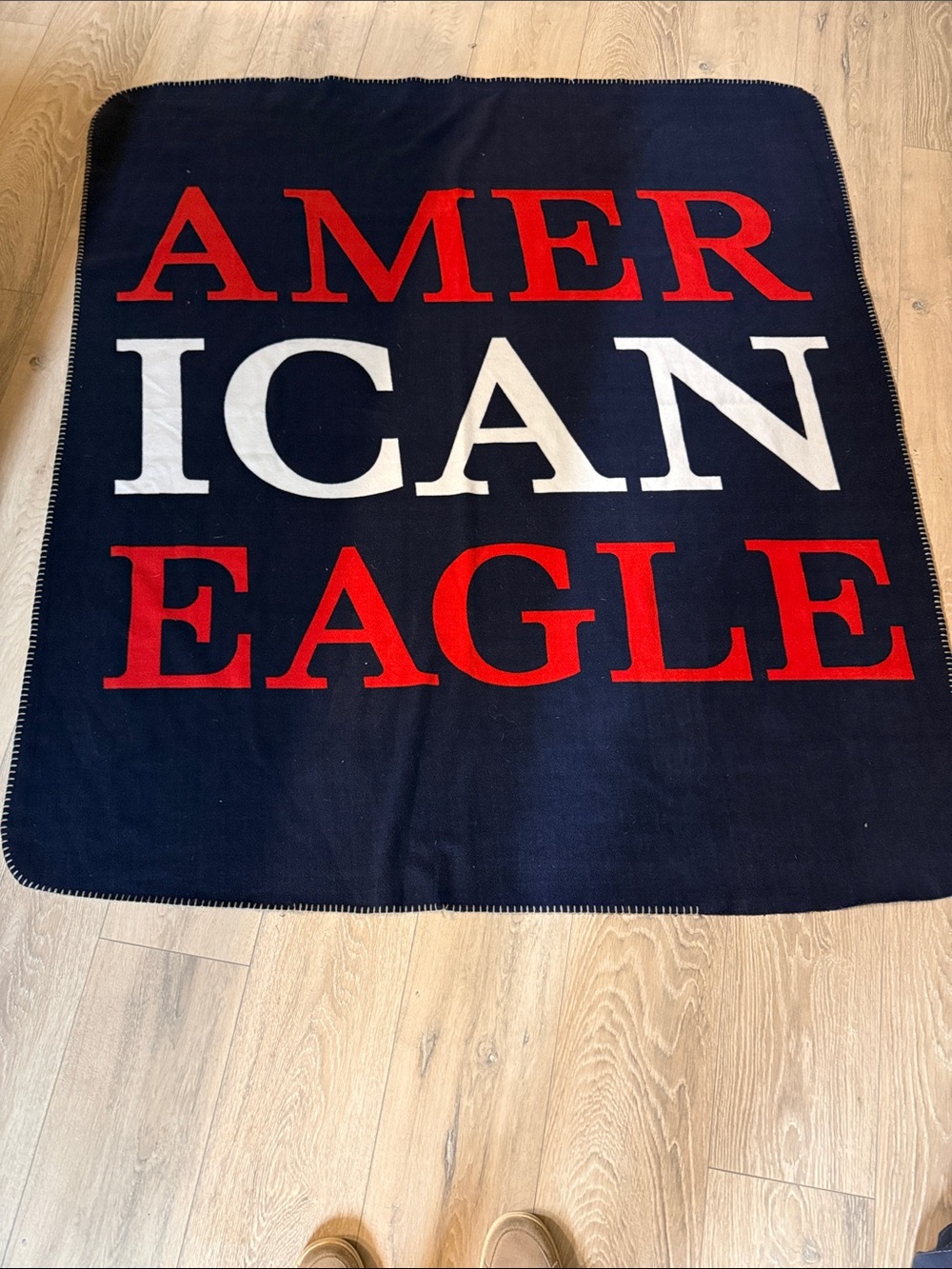 American Eagle Outfitters Navy Blue Red and White Logo Throw Blanket